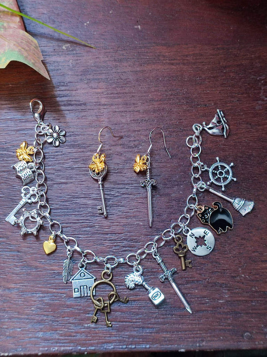 The Starless Sea inspired charm bracelet and earrings, Bookish gift